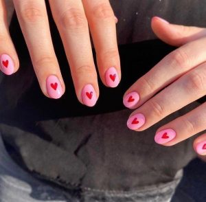 Red Or Pink Heart Nails: